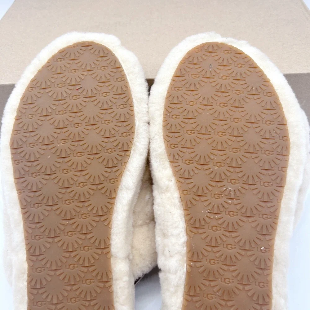 UGG Fluff Yeah Genuine Shearling Platform Slingback Sandal Slide Beige US 6 - Picture 10 of 12